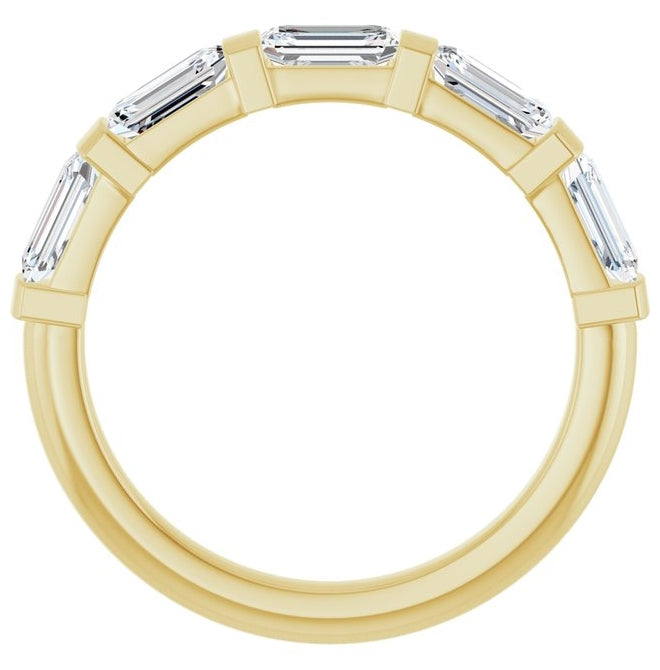 14K Yellow Gold Emerald 5 X 3 Mm Polished 1 1/2 Ctw Lab-Grown Diamond Anniversary Band Size 7