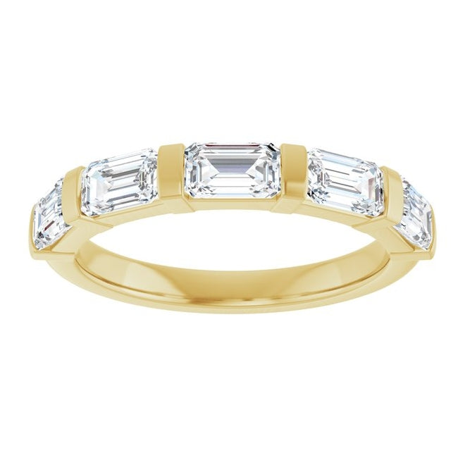 14K Yellow Gold Emerald 5 X 3 Mm Polished 1 1/2 Ctw Lab-Grown Diamond Anniversary Band Size 7