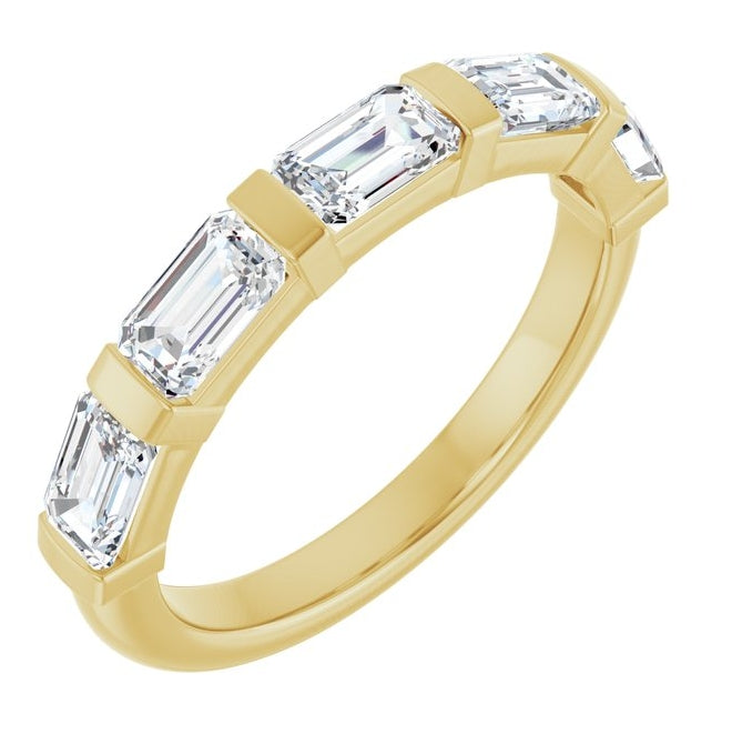 14K Yellow Gold Emerald 5 X 3 Mm Polished 1 1/2 Ctw Lab-Grown Diamond Anniversary Band Size 7