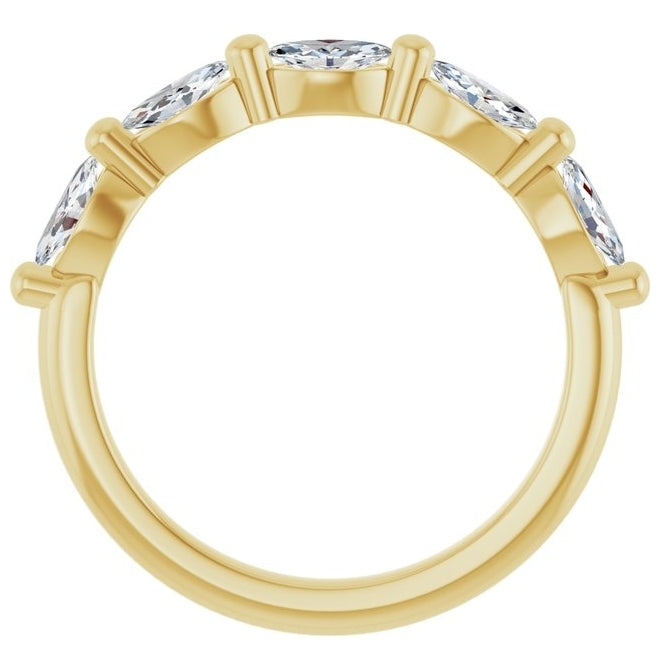 14K Yellow Gold Marquise 5 X 2.5 Mm Polished 3/4 Ctw Natural Diamond Anniversary Band Size 7