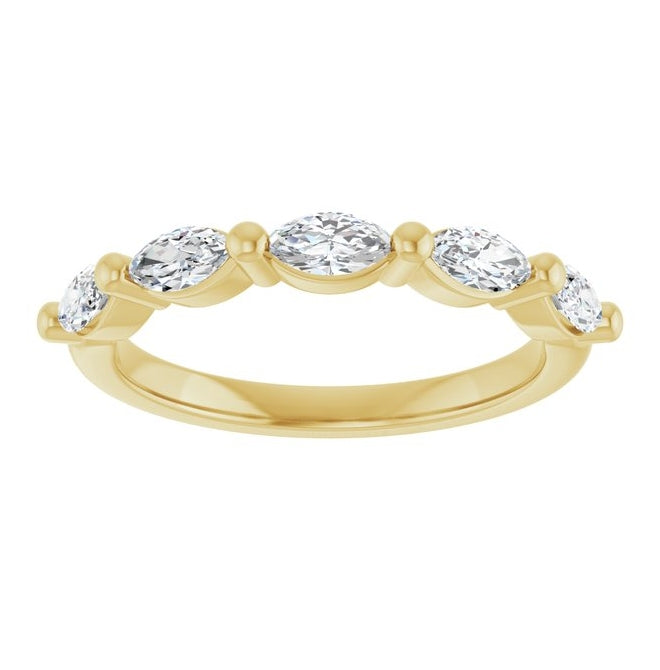 14K Yellow Gold Marquise 5 X 2.5 Mm Polished 3/4 Ctw Natural Diamond Anniversary Band Size 7