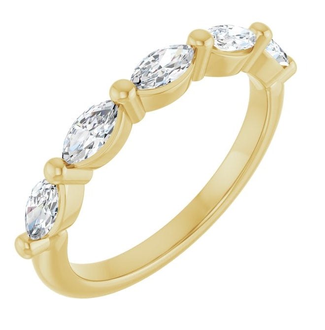 14K Yellow Gold Marquise 5 X 2.5 Mm Polished 3/4 Ctw Natural Diamond Anniversary Band Size 7