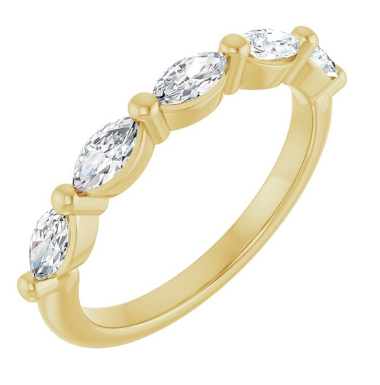 14K Yellow Gold Marquise 5 X 2.5 Mm Polished 3/4 Ctw Natural Diamond Anniversary Band Size 7