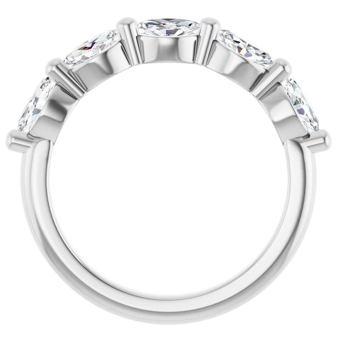 14K White Gold Marquise 5 X 3 Mm Polished 1 Ctw Lab-Grown Diamond Anniversary Band Size 7