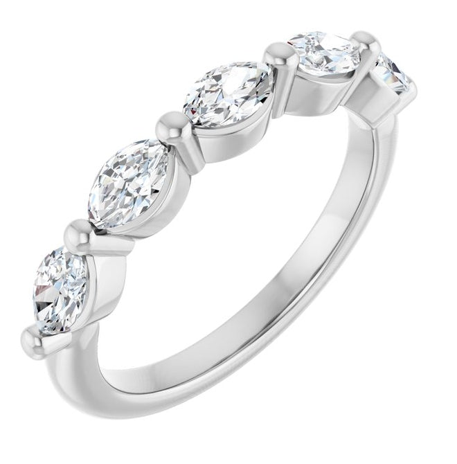 14K White Gold Marquise 5 X 3 Mm Polished 1 Ctw Lab-Grown Diamond Anniversary Band Size 7