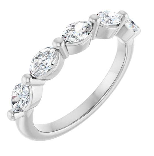 14K White Gold Marquise 5 X 3 Mm Polished 1 Ctw Lab-Grown Diamond Anniversary Band Size 7