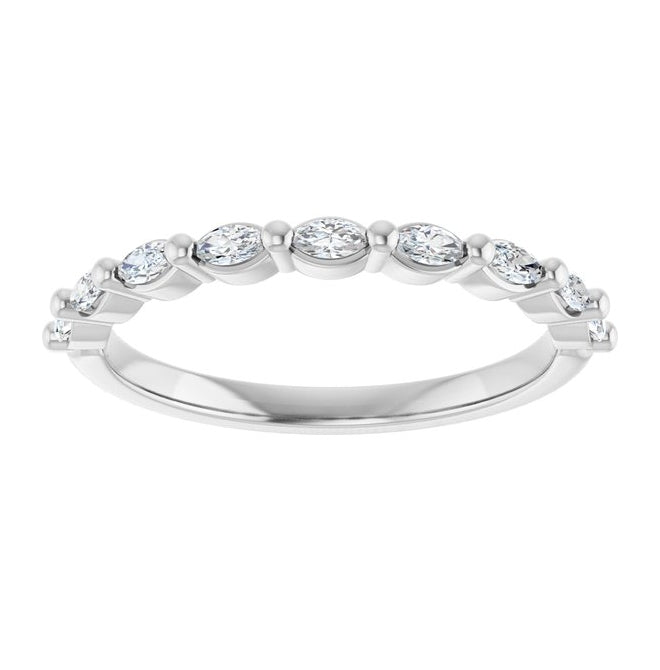 14K White Gold Marquise 3 X 1.5 Mm Polished 1/4 Ctw Lab-Grown Diamond Anniversary Band Size 7
