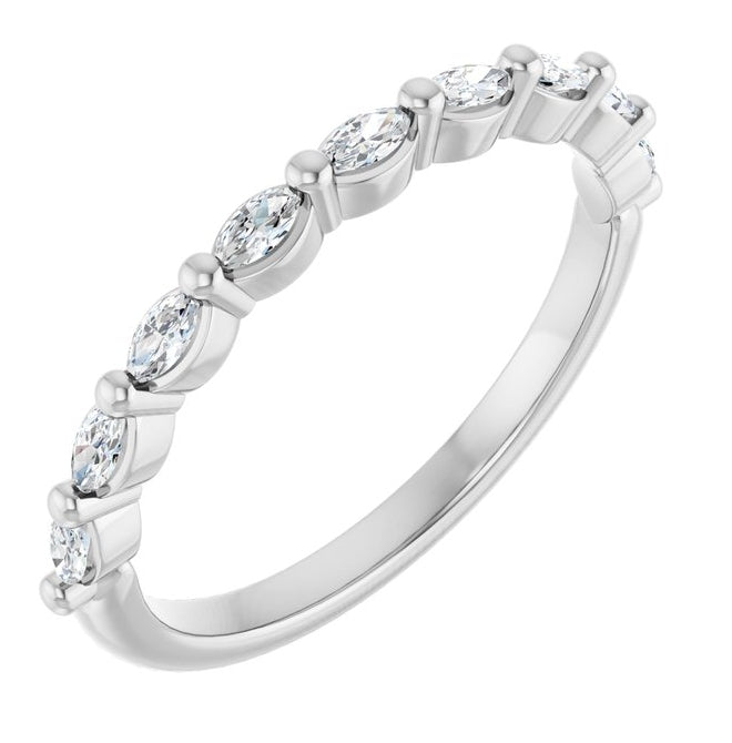 14K White Gold Marquise 3 X 1.5 Mm Polished 1/4 Ctw Lab-Grown Diamond Anniversary Band Size 7