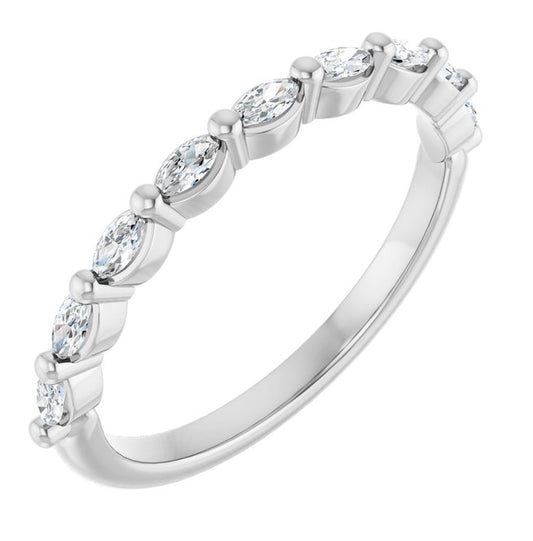 14K White Gold Marquise 3 X 1.5 Mm Polished 1/4 Ctw Lab-Grown Diamond Anniversary Band Size 7