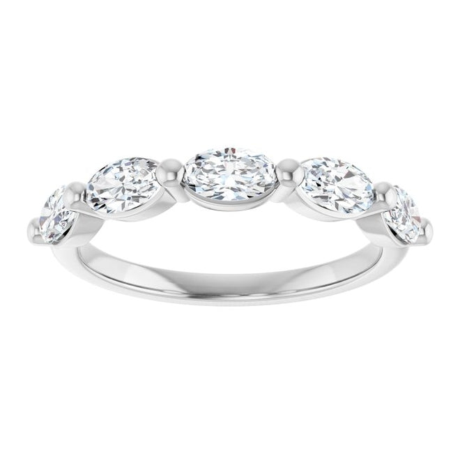 14K White Gold Oval 5 X 3 Mm Polished 1 1/4 Ctw Natural Diamond Annniversary Band Size 7