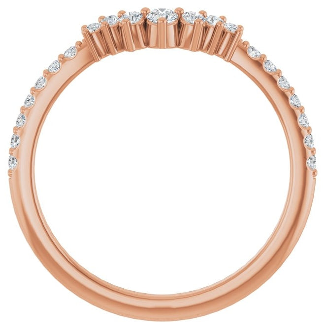 14K Rose Gold Round 2.2 Mm Polished 1/5 Ctw Natural Diamond Contour Band Size 7