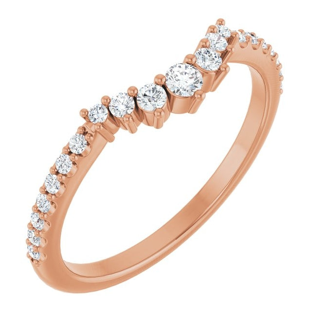 14K Rose Gold Round 2.2 Mm Polished 1/5 Ctw Natural Diamond Contour Band Size 7