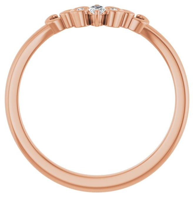 14K Rose Gold Marquise 4 X 2 Mm Polished .07 Ctw Natural Diamond Sculptural Contour Band Size 7