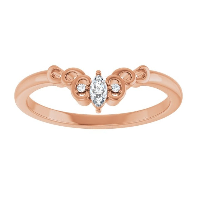 14K Rose Gold Marquise 4 X 2 Mm Polished .07 Ctw Natural Diamond Sculptural Contour Band Size 7