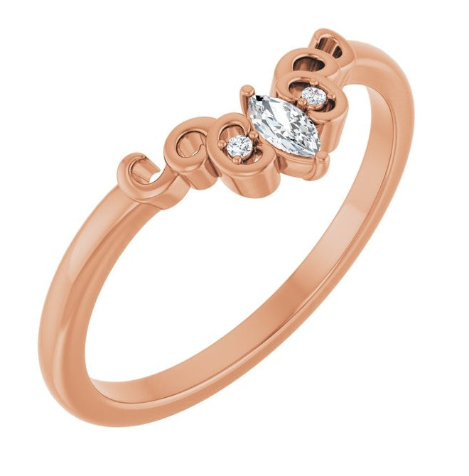 14K Rose Gold Marquise 4 X 2 Mm Polished .07 Ctw Natural Diamond Sculptural Contour Band Size 7