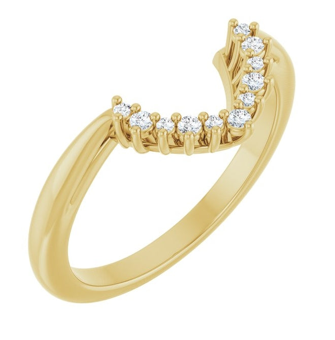 14K Yellow Gold Marquise 12 X 6 Mm Si2-Si3, G-H  Polished .07 Ctw Natural Diamond Matching Band Size 7