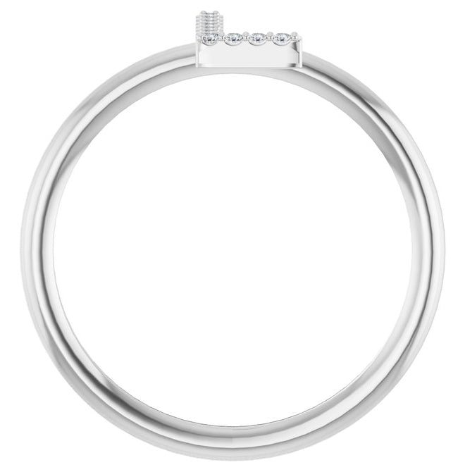 14K White Gold  Round  1 Mm I1, G-H  Polished .04 Ctw Natural Diamond Initial L Ring Size 7