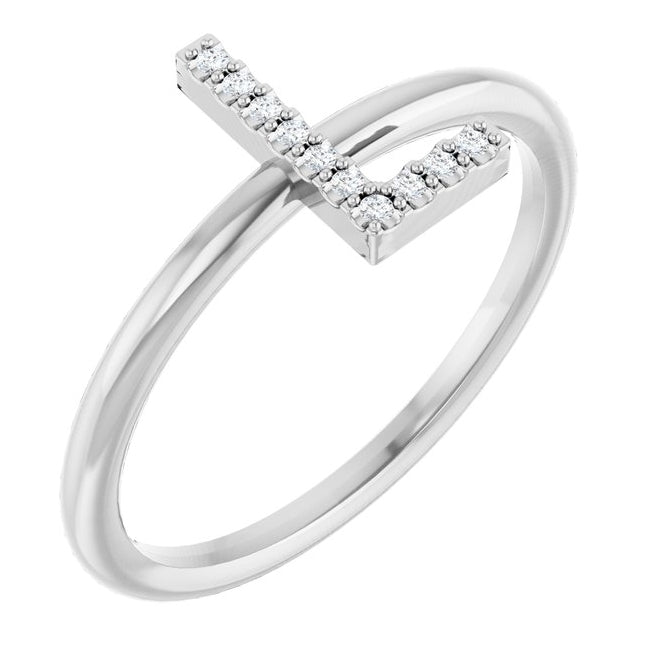 14K White Gold  Round  1 Mm I1, G-H  Polished .04 Ctw Natural Diamond Initial L Ring Size 7