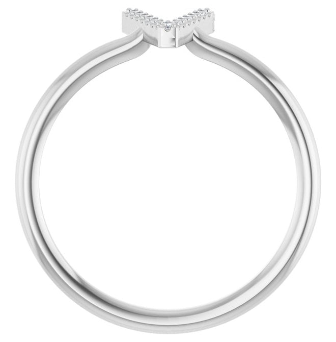 Sterling Silver  Round  1 Mm I1, G-H  Polished .03 Ctw Natural Diamond Initial V Ring Size 7
