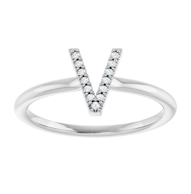 Sterling Silver  Round  1 Mm I1, G-H  Polished .03 Ctw Natural Diamond Initial V Ring Size 7