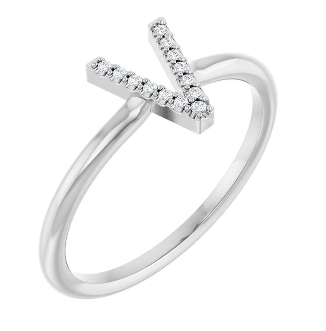 Sterling Silver  Round  1 Mm I1, G-H  Polished .03 Ctw Natural Diamond Initial V Ring Size 7