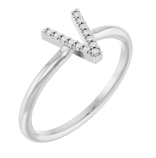 Sterling Silver  Round  1 Mm I1, G-H  Polished .03 Ctw Natural Diamond Initial V Ring Size 7