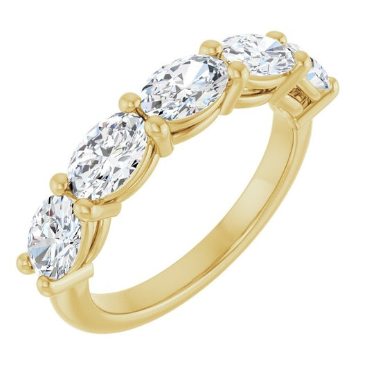 14K Yellow Gold Oval 6 X 4 Mm Polished 2 Ctw Lab-Grown Diamond Anniversary Band Size 7