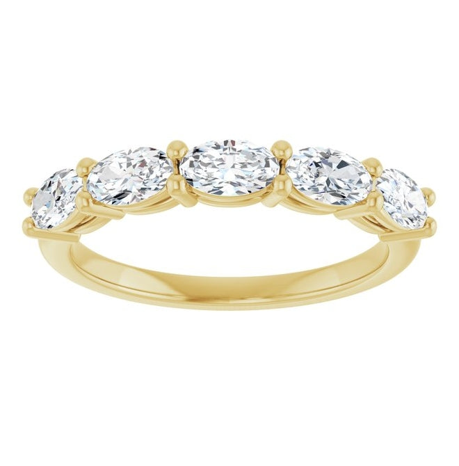 14K Yellow Gold Oval 5 X 3 Mm Polished 1 Ctw Lab-Grown Diamond Anniversary Band Size 7