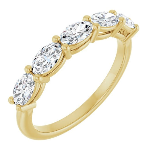 14K Yellow Gold Oval 5 X 3 Mm Polished 1 1/8 Ctw Natural Diamond Annniversary Band Size 7