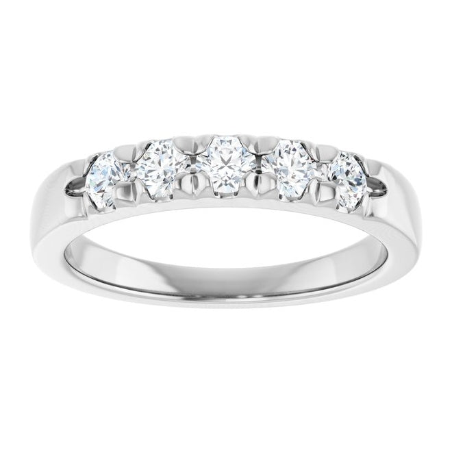 Platinum Round 3 Mm Polished 1/2 Ctw Natural Diamond French-Set Anniversary Band Size 7