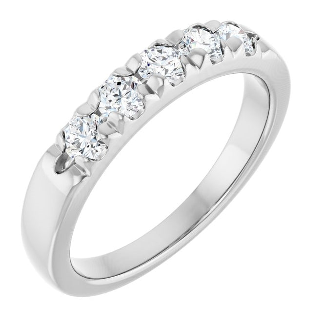 Platinum Round 3 Mm Polished 1/2 Ctw Natural Diamond French-Set Anniversary Band Size 7