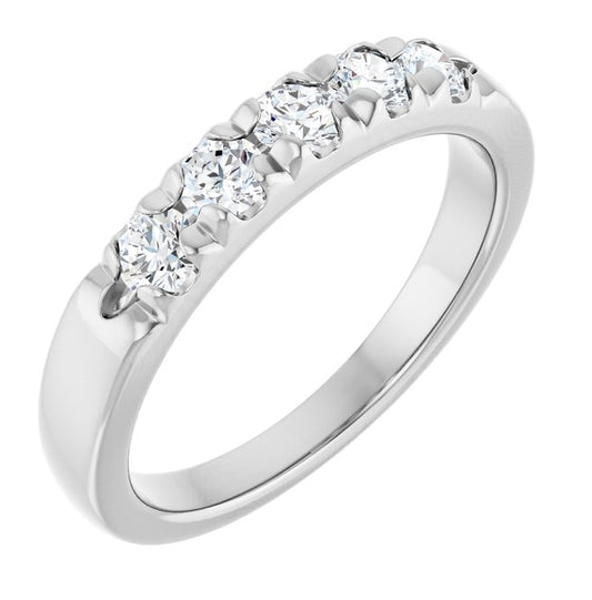 Platinum Round 3 Mm Polished 1/2 Ctw Natural Diamond French-Set Anniversary Band Size 7