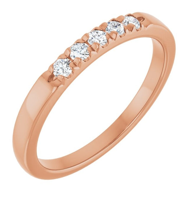 10K Rose Gold Round 2 Mm Polished 1/6 Ctw Lab-Grown Diamond French-Set Anniversary Band Size 7