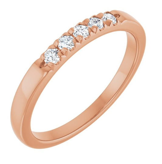 10K Rose Gold Round 2 Mm Polished 1/6 Ctw Lab-Grown Diamond French-Set Anniversary Band Size 7