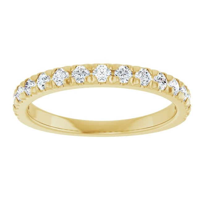 10K Yellow Gold Round 2 Mm Vs, F+ Polished 1/2 Ctw Lab-Grown Diamond French-Set Anniversary Band Size 7