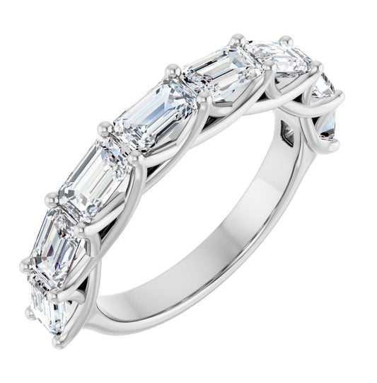 14K White Gold Emerald 5 X 3 Mm Polished 2 3/4 Ctw Lab-Grown Diamond Anniversary Band Size 7