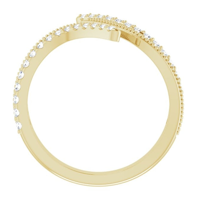 14K Yellow Gold Round Polished 1/4 Ctw Natural Diamond Bypass Ring Size 7