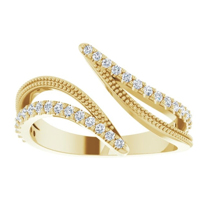 14K Yellow Gold Round Polished 1/4 Ctw Natural Diamond Bypass Ring Size 7