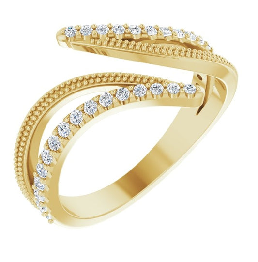 14K Yellow Gold Round Polished 1/4 Ctw Natural Diamond Bypass Ring Size 7
