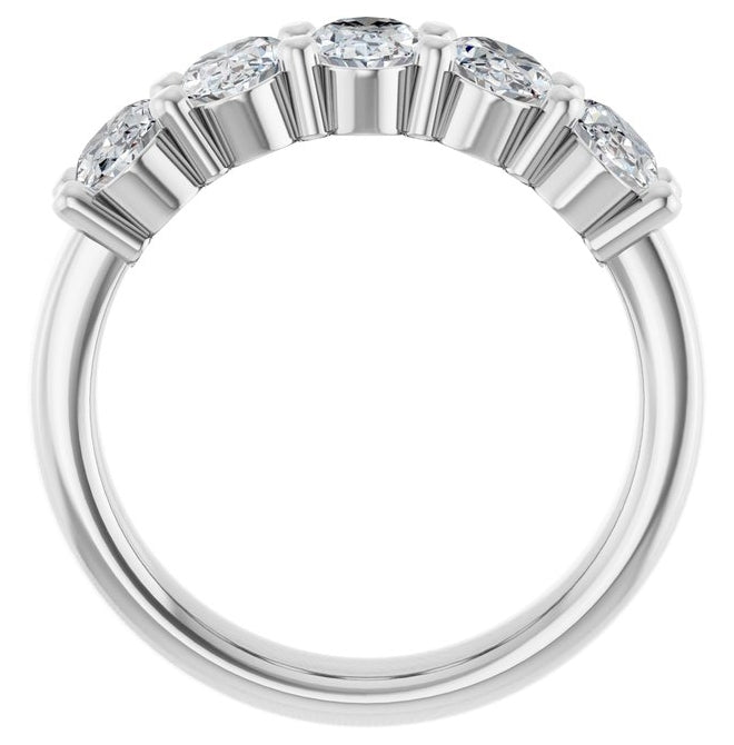 14K White Gold Oval 6 X 4 Mm Polished 2 Ctw Lab-Grown Diamond Anniversary Band Size 7