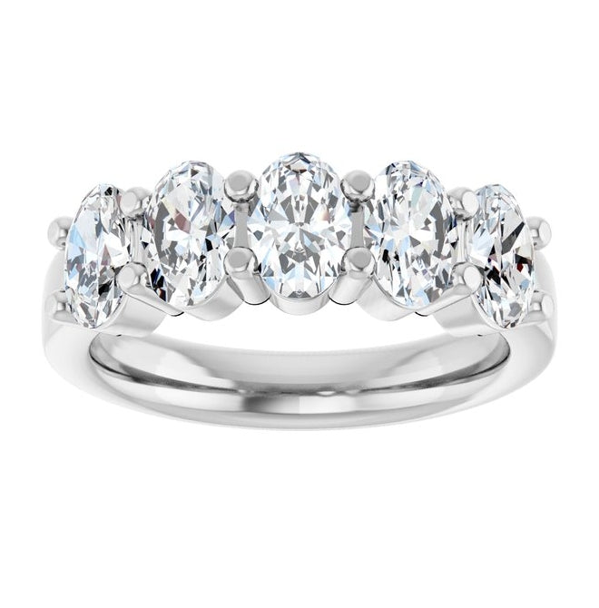14K White Gold Oval 6 X 4 Mm Polished 2 Ctw Lab-Grown Diamond Anniversary Band Size 7