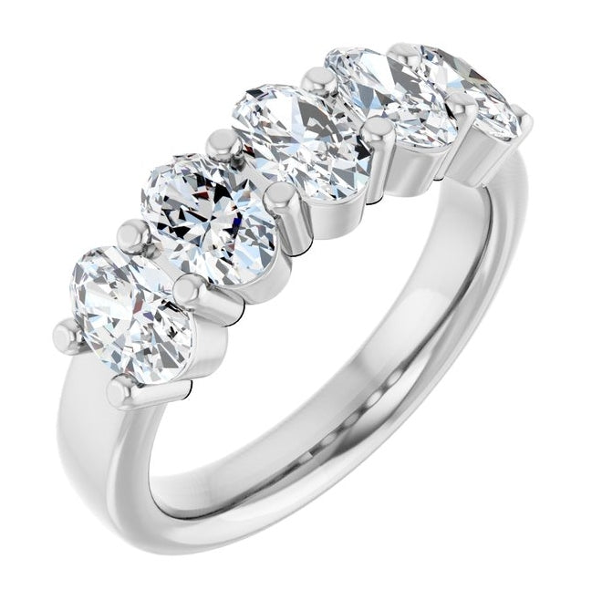 14K White Gold Oval 6 X 4 Mm Polished 2 Ctw Lab-Grown Diamond Anniversary Band Size 7