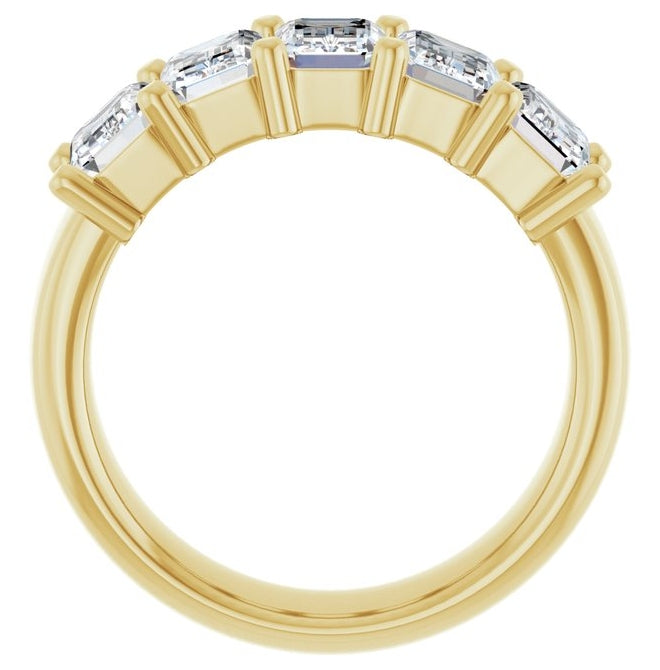 14K Yellow Gold Emerald 6 X 4 Mm Polished 3 1/4 Ctw Lab-Grown Diamond Anniversary Band Size 7
