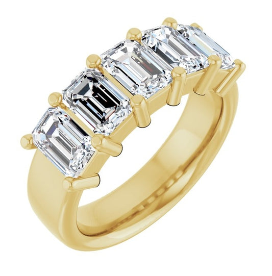 14K Yellow Gold Emerald 6 X 4 Mm Polished 3 1/4 Ctw Lab-Grown Diamond Anniversary Band Size 7