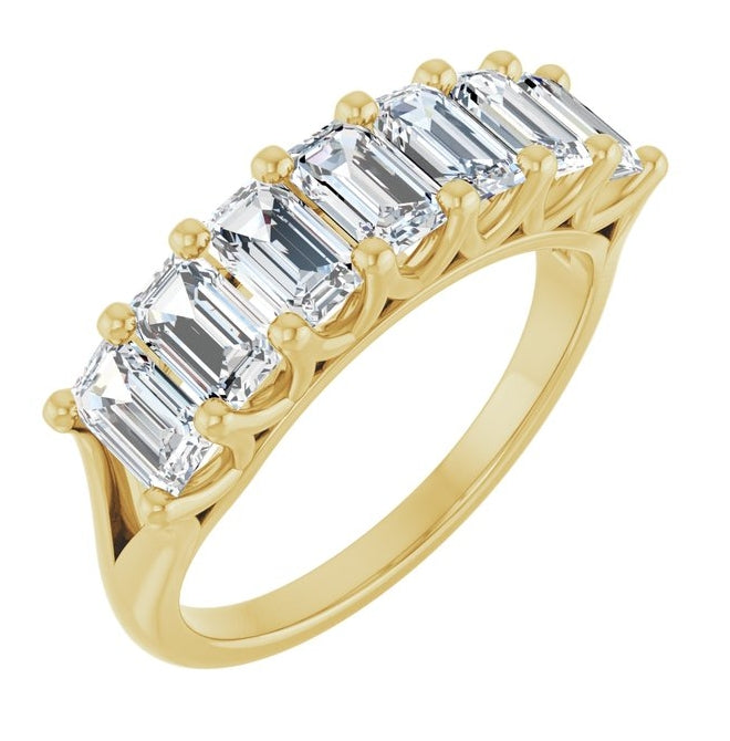 14K Yellow Gold Emerald 5 X 3 Mm Polished 2 1/6 Ctw Lab-Grown Diamond Anniversary Band Size 7