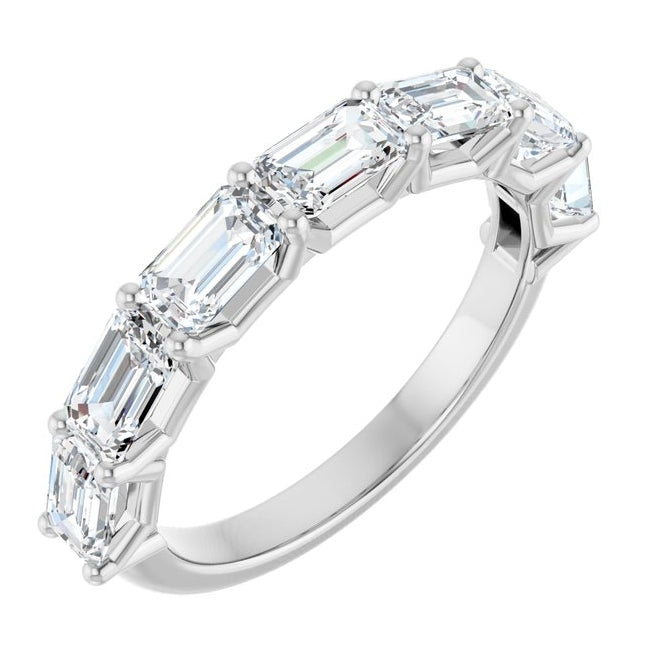 14K White Gold Emerald 5 X 3 Mm Polished 2 1/6 Ctw Lab-Grown Diamond Anniversary Band Size 7