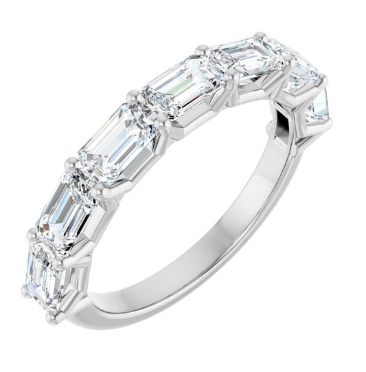 14K White Gold Emerald 5 X 3 Mm Polished 2 1/6 Ctw Lab-Grown Diamond Anniversary Band Size 7