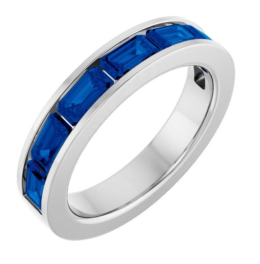 14K Yellow Or White Gold Emerald 5 X 3 Mm Polished Lab-Grown Gem Anniversary Band