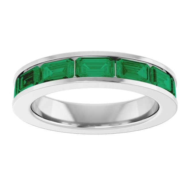14K Yellow Or White Gold Emerald 5 X 3 Mm Polished Lab-Grown Gem Anniversary Band