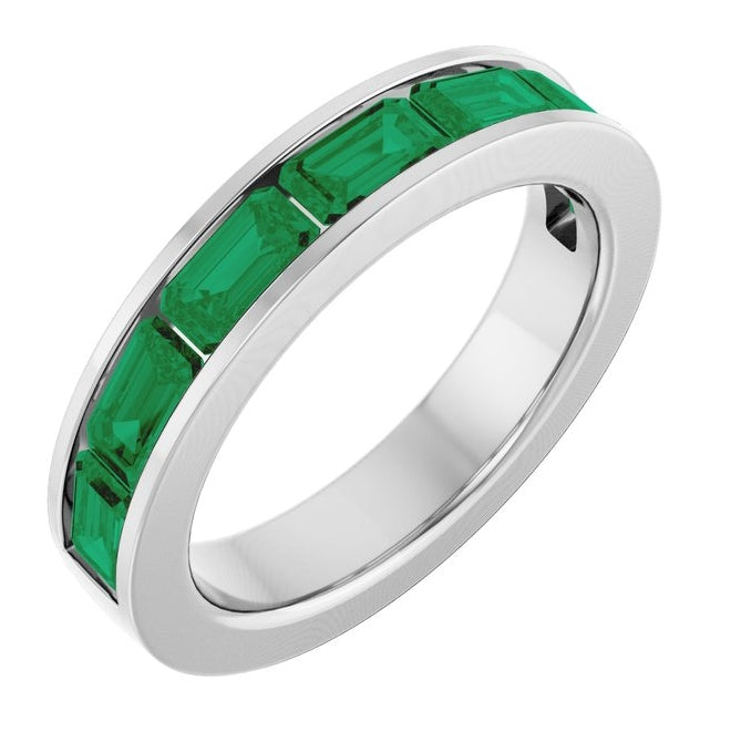 14K Yellow Or White Gold Emerald 5 X 3 Mm Polished Lab-Grown Gem Anniversary Band